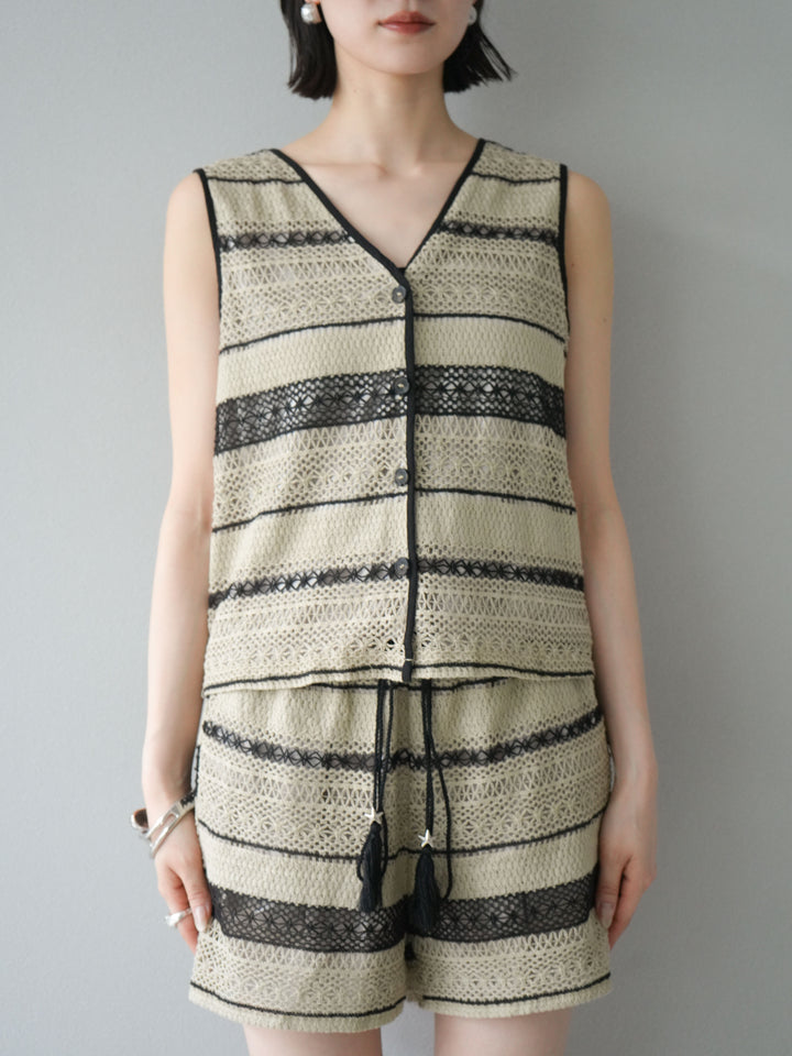 [SET]クロシェレースベスト＆ショートパンツSET UP(2set)