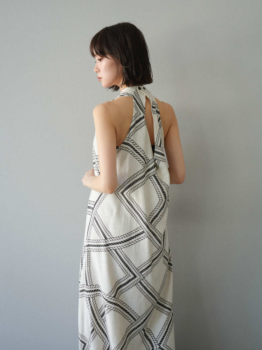 [予約]ロープ柄リネンタッチワンピース/アイボリー