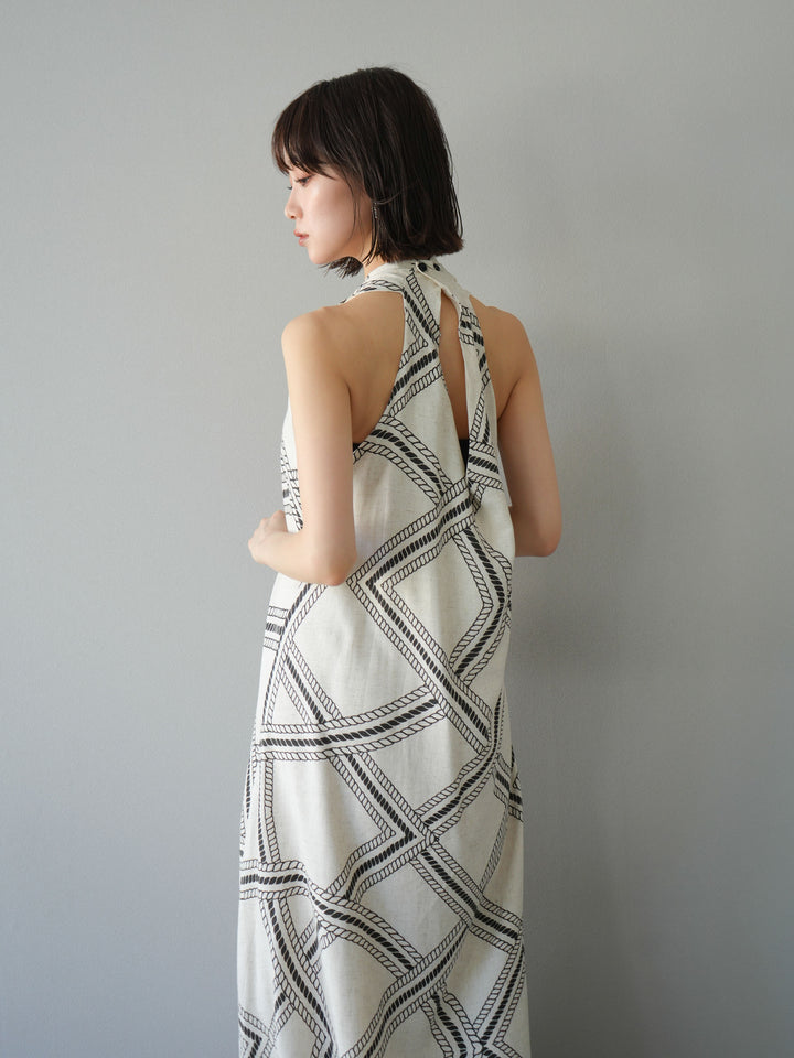 [予約]ロープ柄リネンタッチワンピース/アイボリー