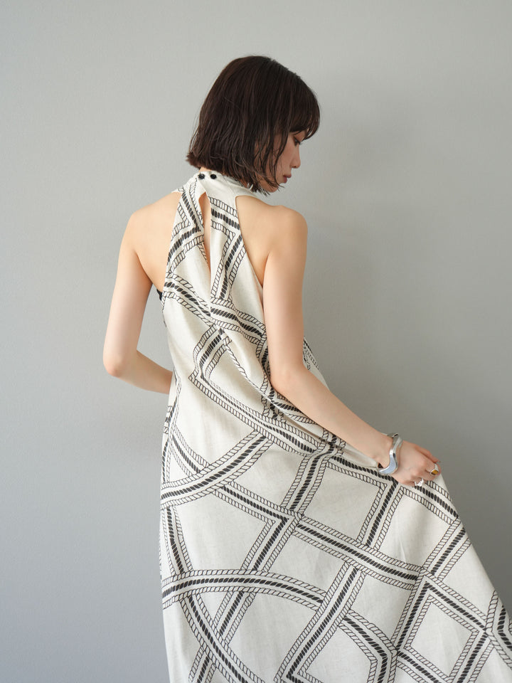 [予約]ロープ柄リネンタッチワンピース/アイボリー