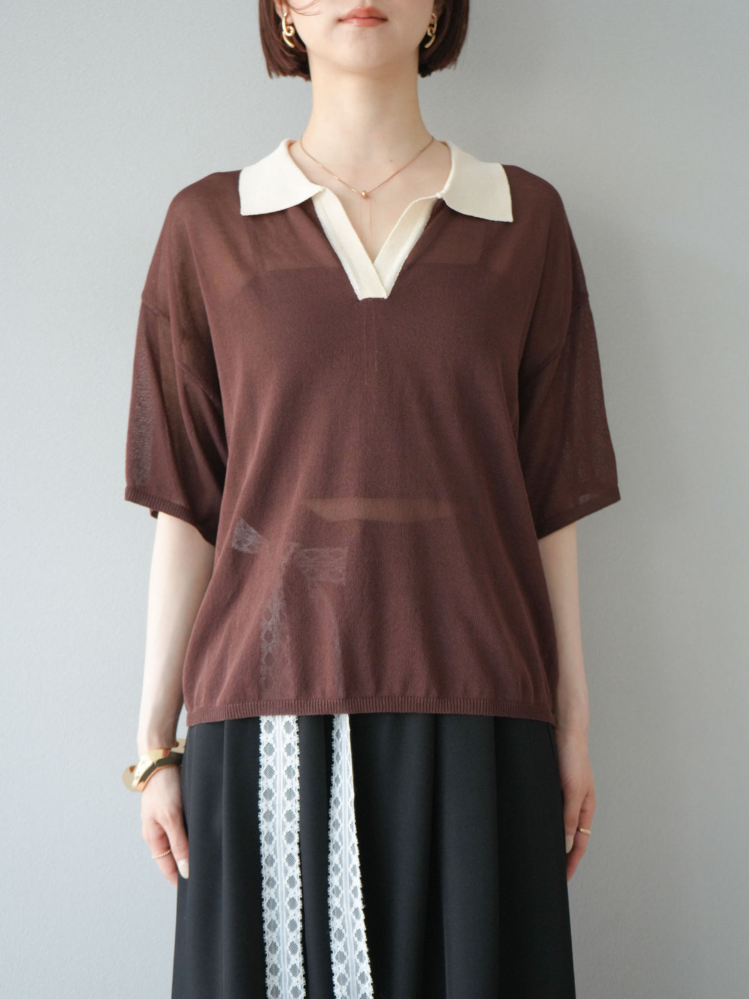 [予約]シアーポロニットプルオーバー/ブラウン