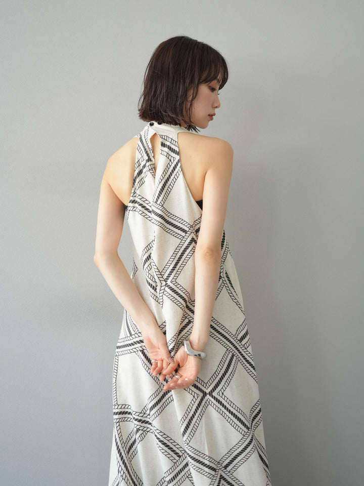 [予約]ロープ柄リネンタッチワンピース/アイボリー