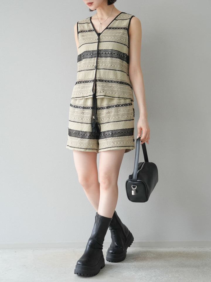 [SET]クロシェレースベスト＆ショートパンツSET UP(2set)
