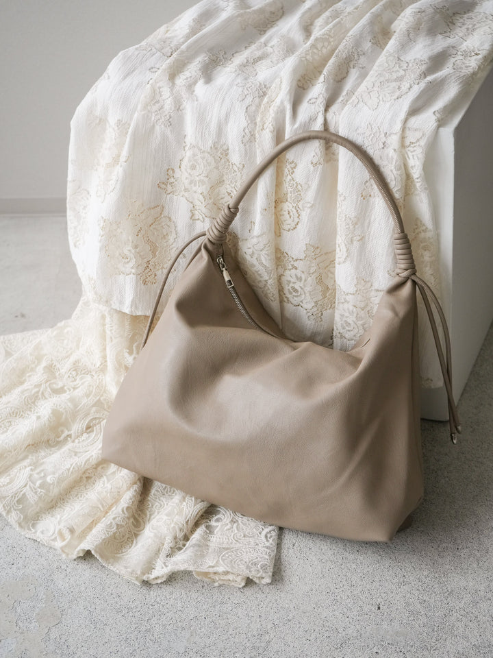 [5]レザーフリンジ付エアリートートBAG/beige