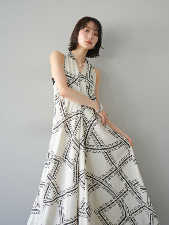 [予約]ロープ柄リネンタッチワンピース/アイボリー