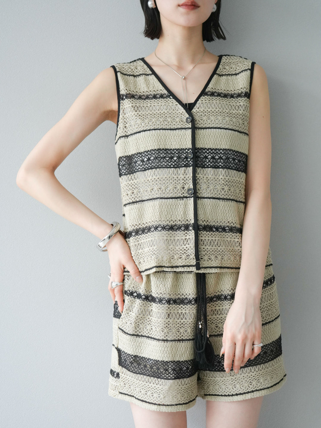 [SET]クロシェレースベスト＆ショートパンツSET UP(2set)