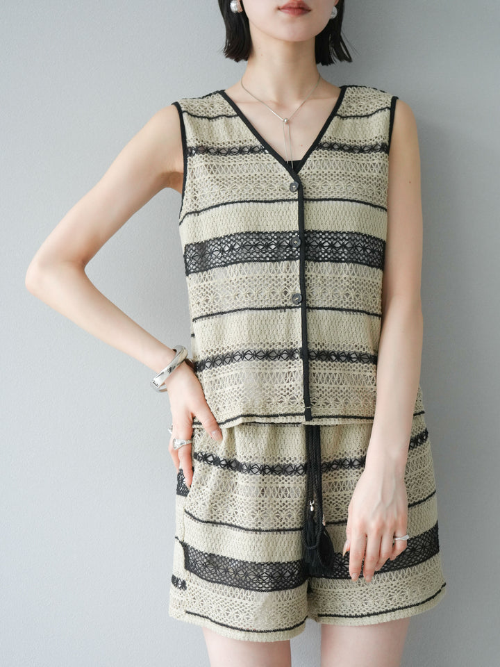 [SET]クロシェレースベスト＆ショートパンツSET UP(2set)