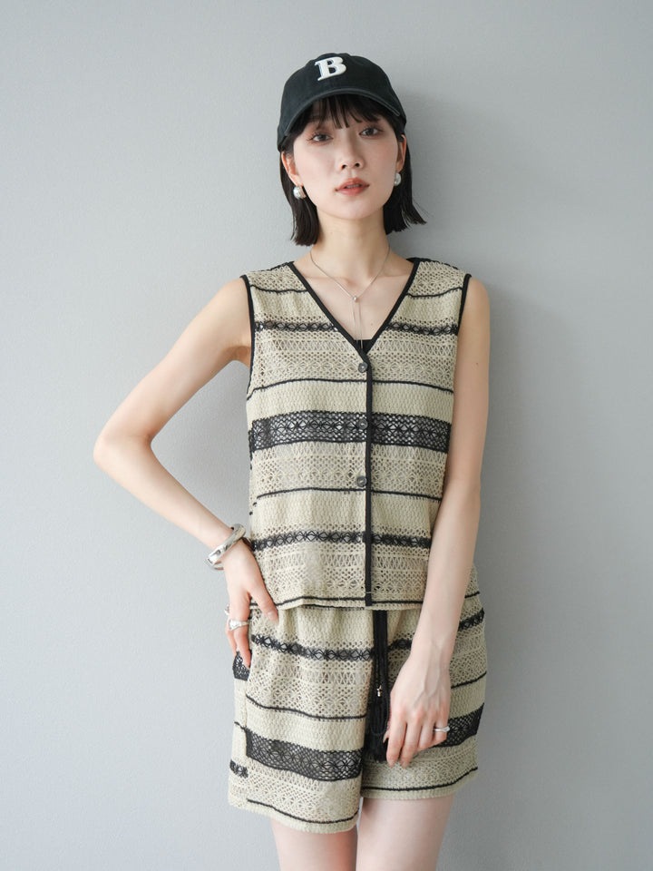 [SET]クロシェレースベスト＆ショートパンツSET UP(2set)