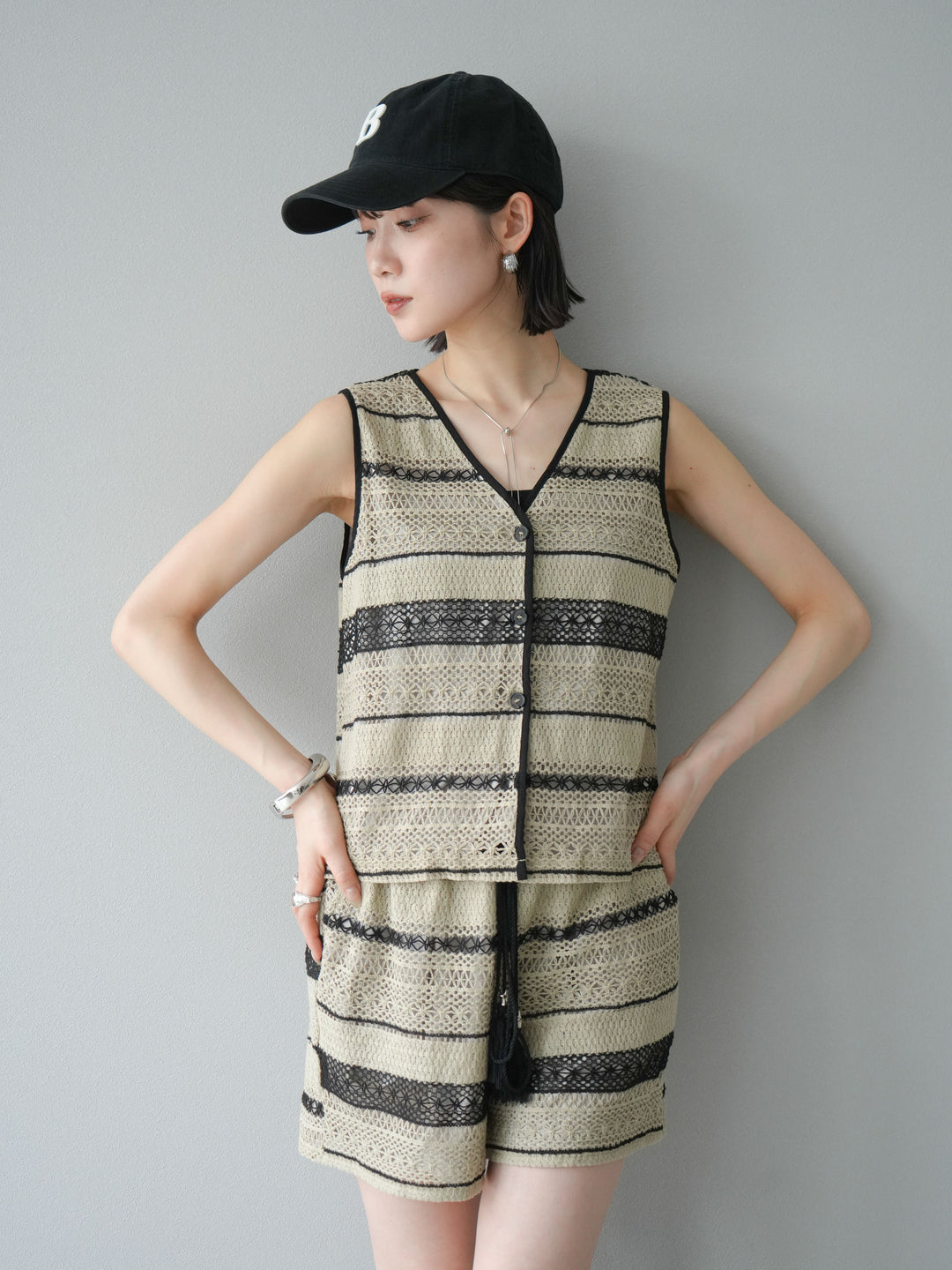 [SET]クロシェレースベスト＆ショートパンツSET UP(2set)