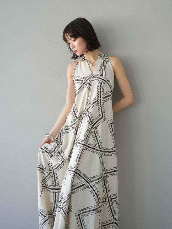 [予約]ロープ柄リネンタッチワンピース/アイボリー