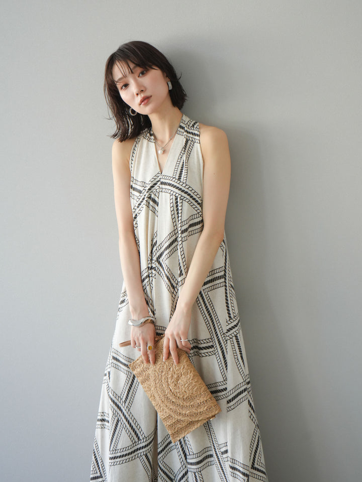 [予約]ロープ柄リネンタッチワンピース/アイボリー
