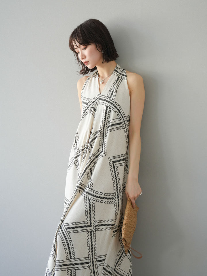 [予約]ロープ柄リネンタッチワンピース/アイボリー