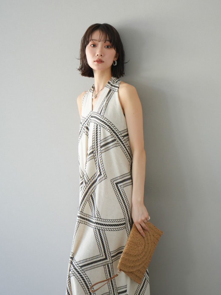 [予約]ロープ柄リネンタッチワンピース/アイボリー