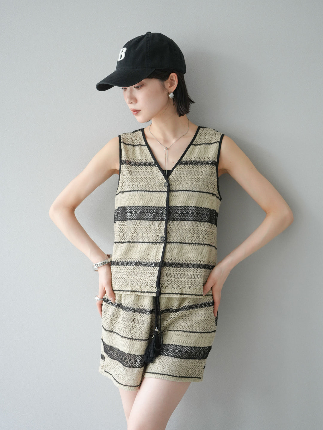 [SET]クロシェレースベスト＆ショートパンツSET UP(2set)