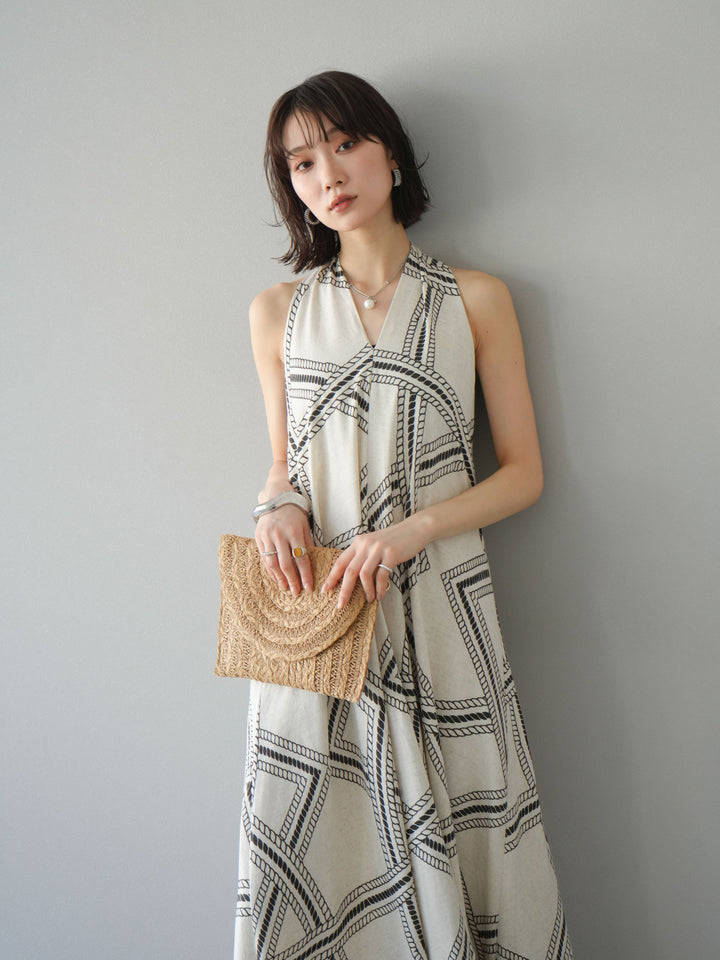 [予約]ロープ柄リネンタッチワンピース/アイボリー