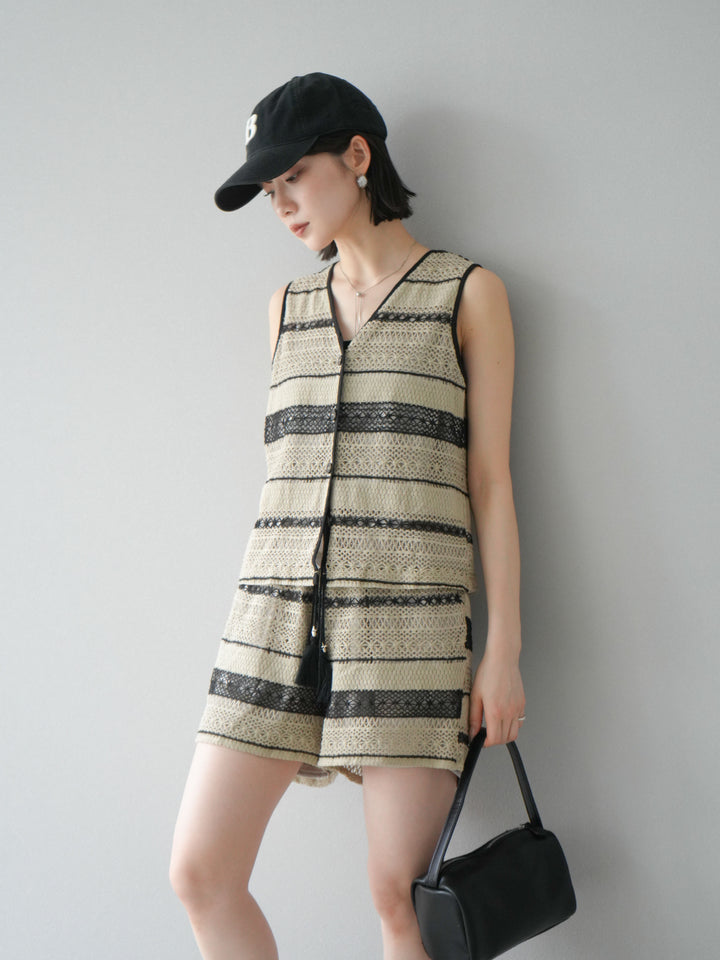 [SET]クロシェレースベスト＆ショートパンツSET UP(2set)