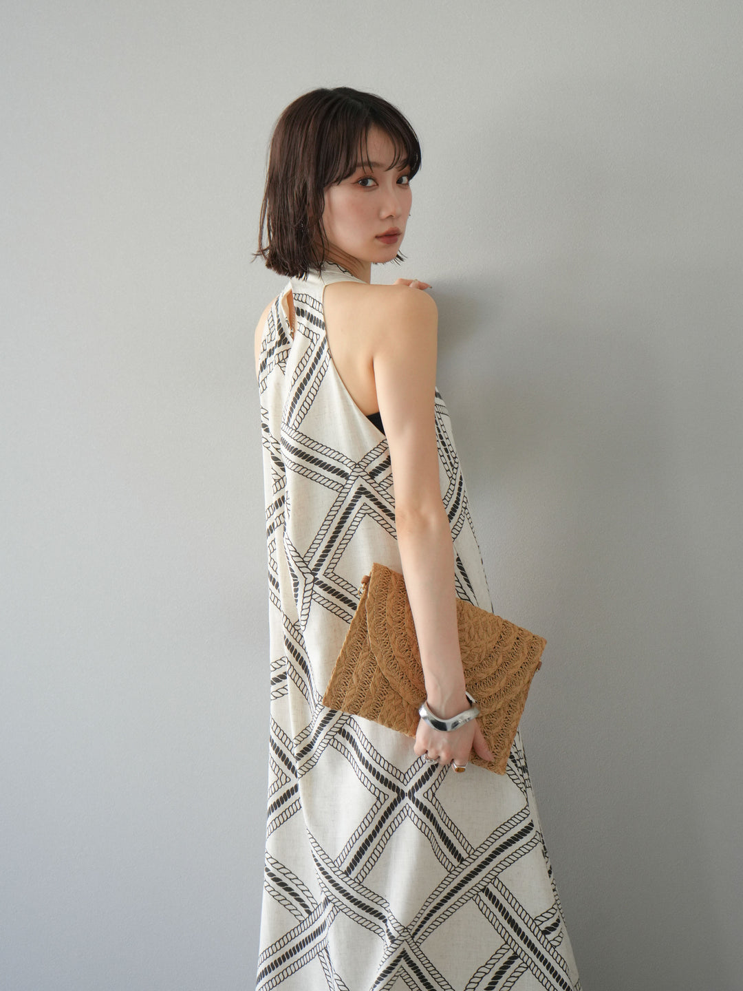 [予約]ロープ柄リネンタッチワンピース/アイボリー