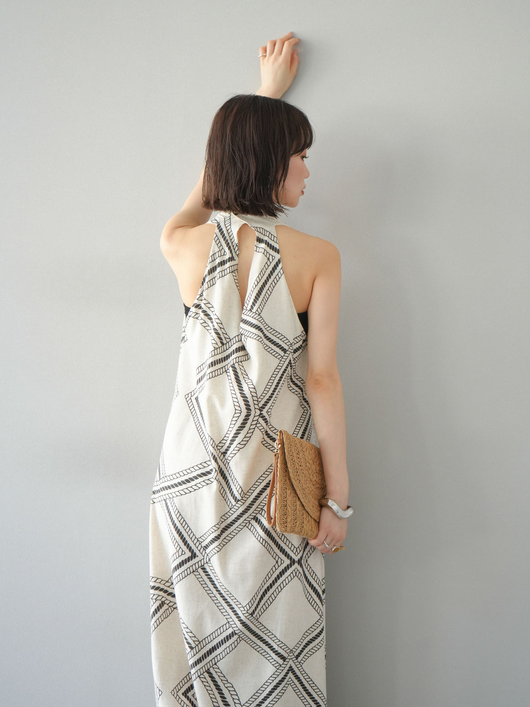 [予約]ロープ柄リネンタッチワンピース/アイボリー