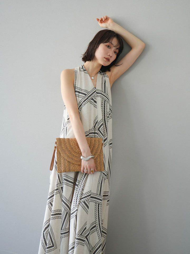 [予約]ロープ柄リネンタッチワンピース/アイボリー