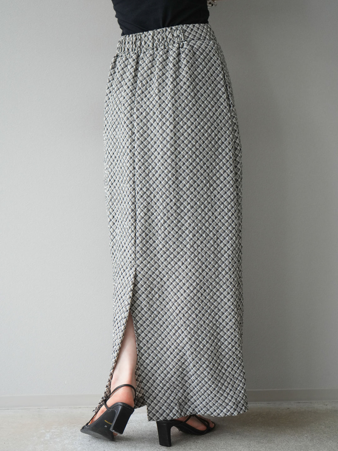 [予約]チェック柄タイトスカート/ブラック