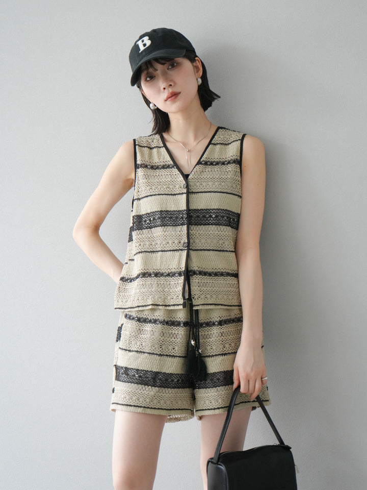 [SET]クロシェレースベスト＆ショートパンツSET UP(2set)