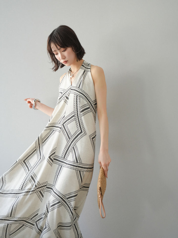 [予約]ロープ柄リネンタッチワンピース/アイボリー