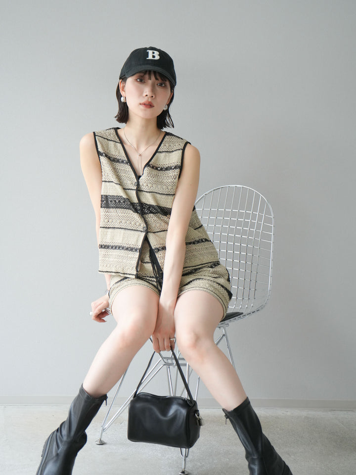 [SET]クロシェレースベスト＆ショートパンツSET UP(2set)