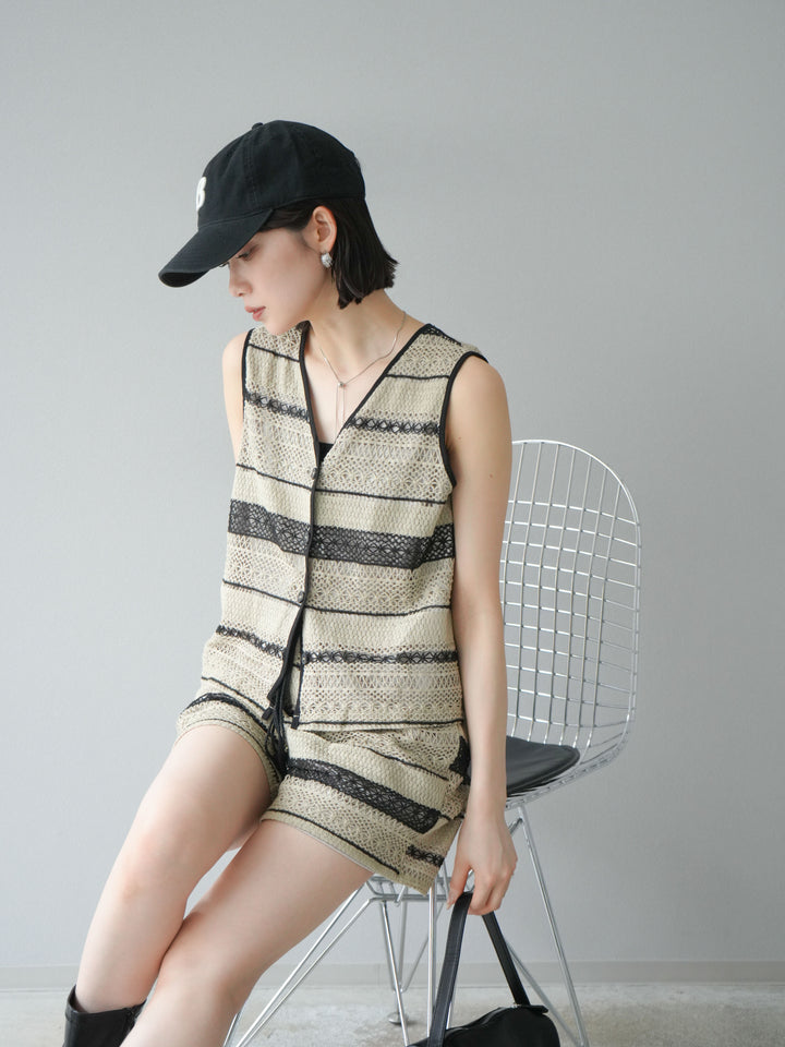 [SET]クロシェレースベスト＆ショートパンツSET UP(2set)