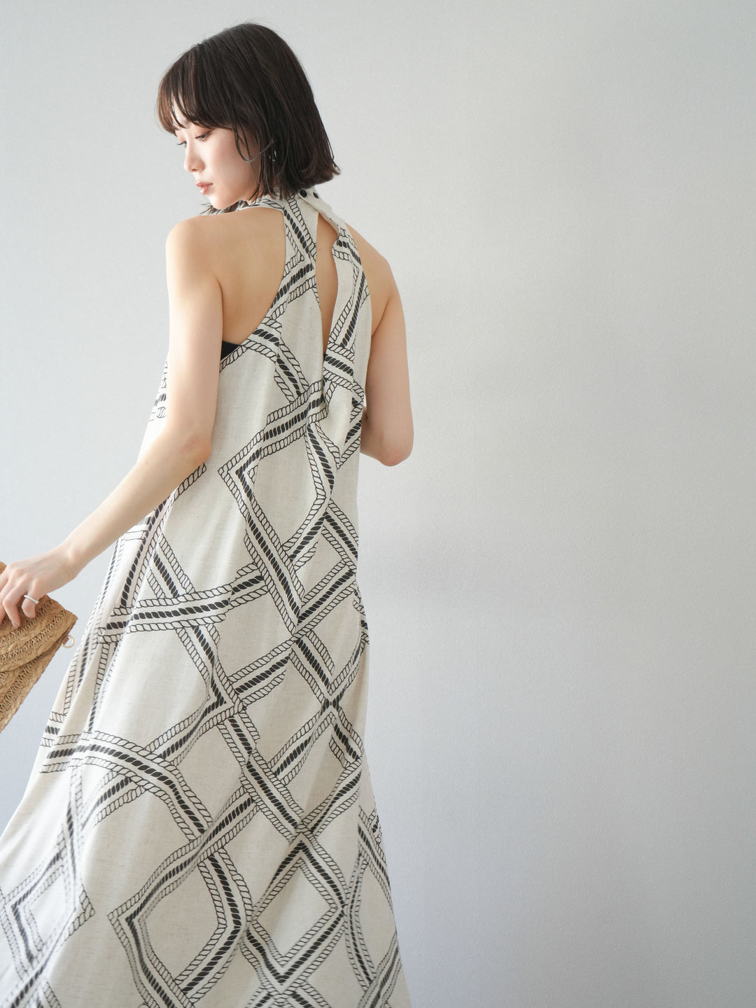 [予約]ロープ柄リネンタッチワンピース/アイボリー