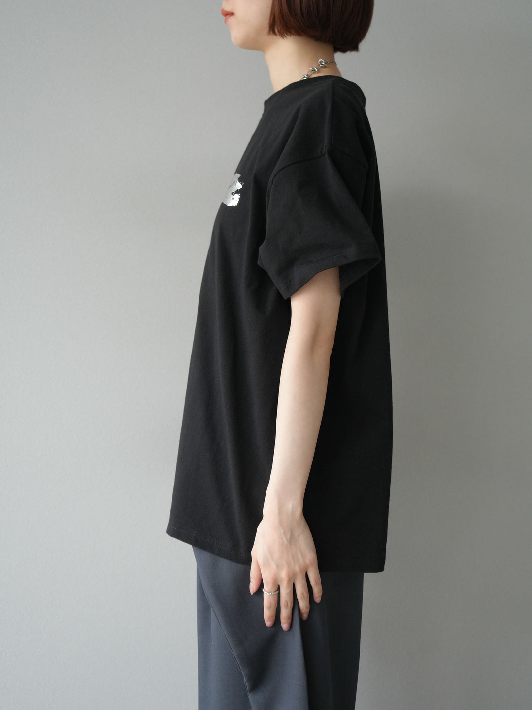 [予約]箔プリントTシャツ/ブラックシルバー