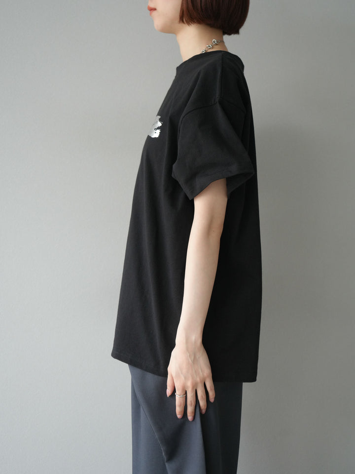 [予約]箔プリントTシャツ/ブラックシルバー