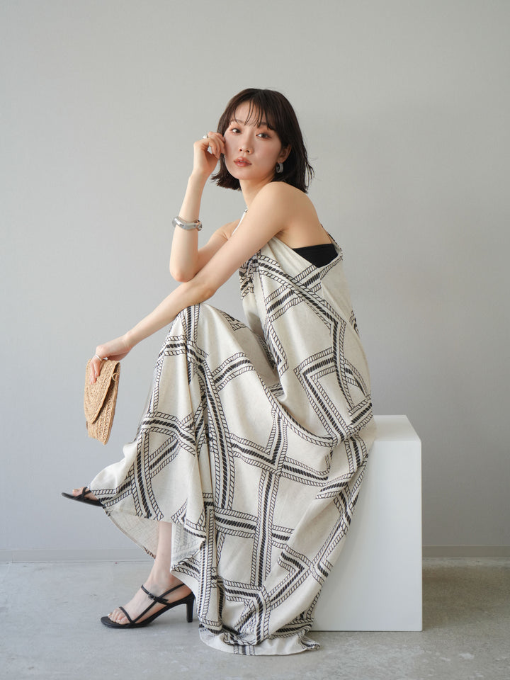 [予約]ロープ柄リネンタッチワンピース/アイボリー