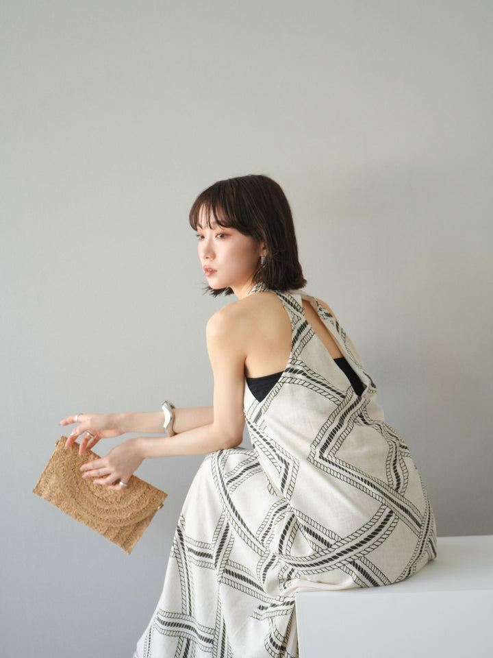 [予約]ロープ柄リネンタッチワンピース/アイボリー