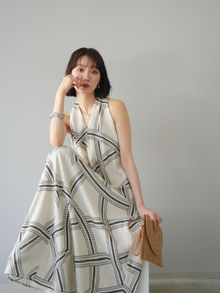 [予約]ロープ柄リネンタッチワンピース/アイボリー