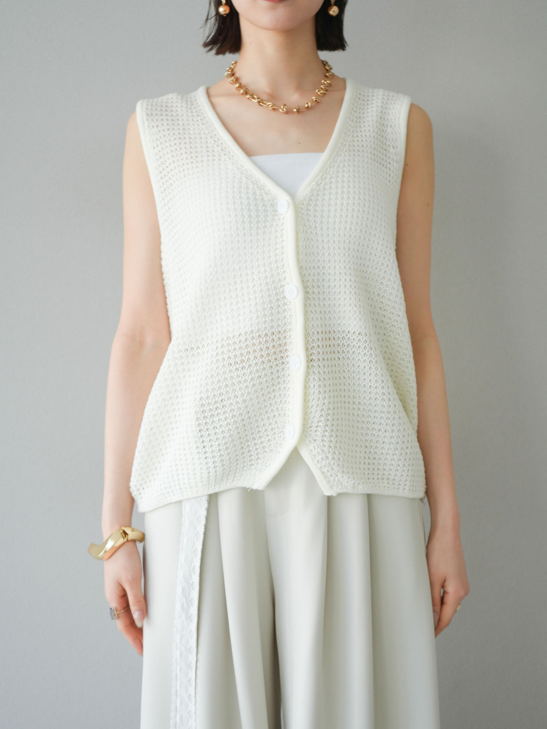 【預購】華夫格針織背心/象牙白