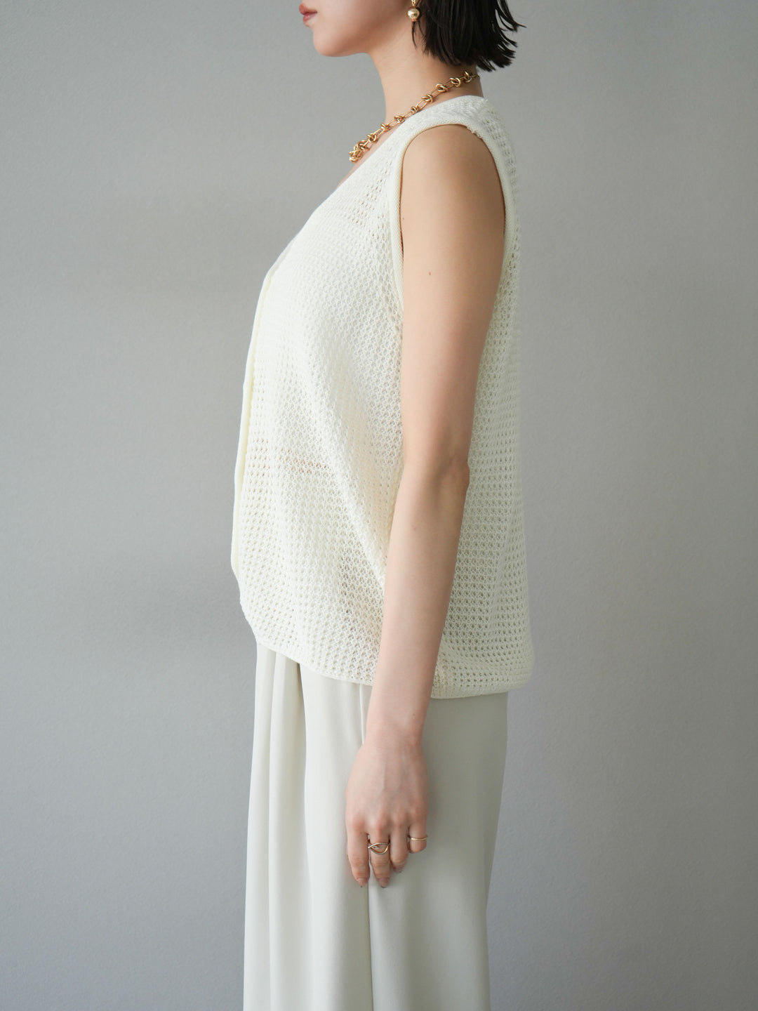 【預購】華夫格針織背心/象牙白