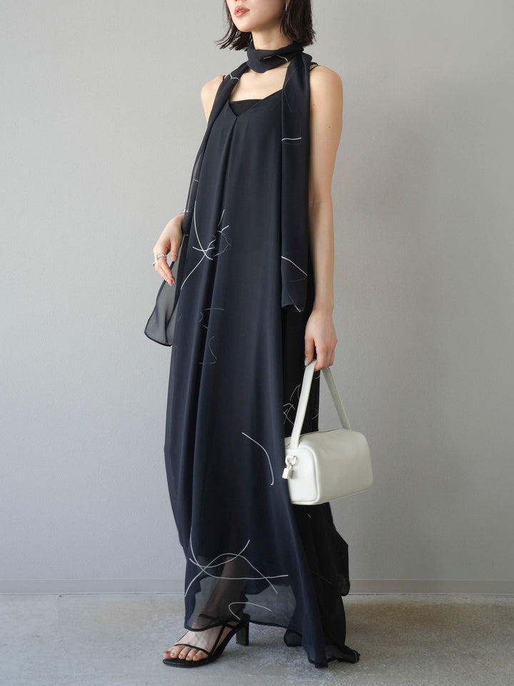 【預購】Pen-touch 雪紡吊帶洋裝/黑色