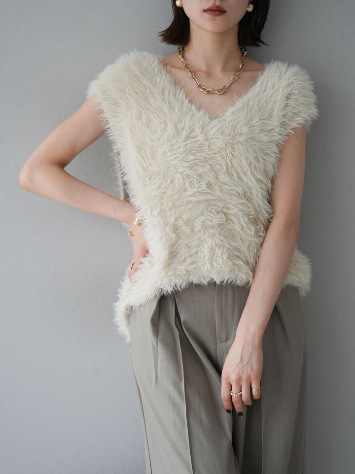 [予約]Vネックシャギールーズベスト/アイボリー