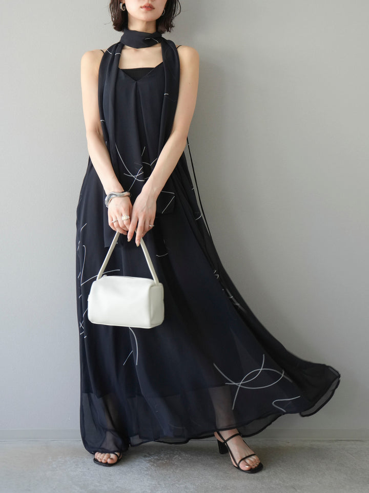 【預購】Pen-touch 雪紡吊帶洋裝/黑色