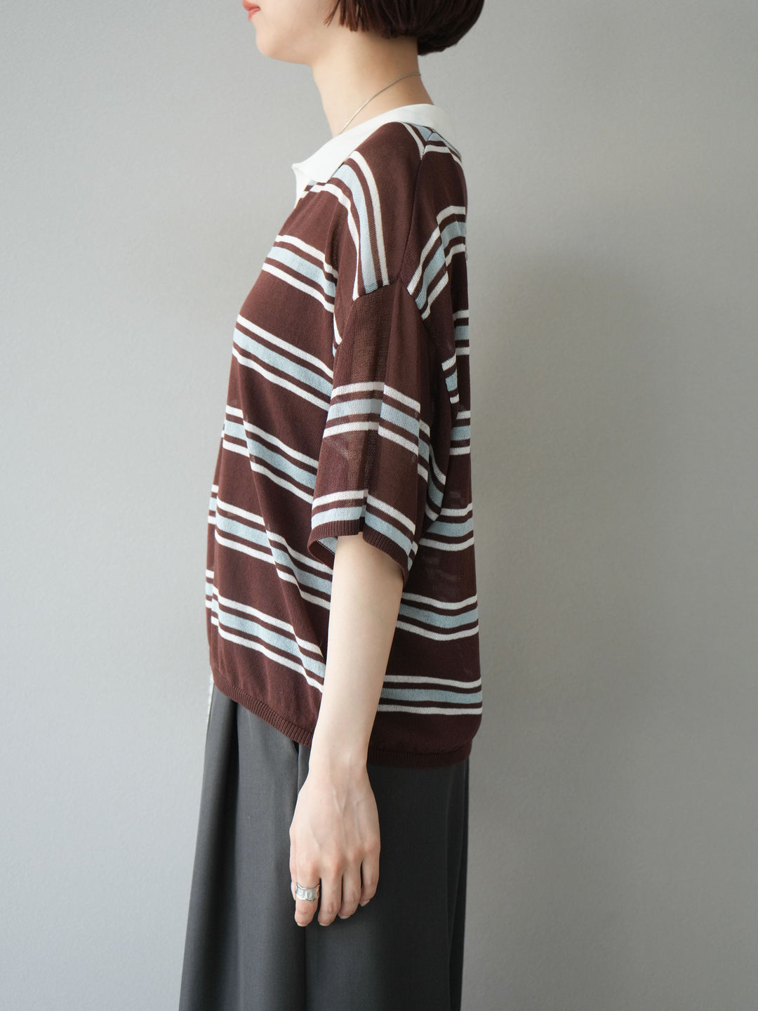 [予約]シアーポロニットプルオーバー/ブラウンボーダー