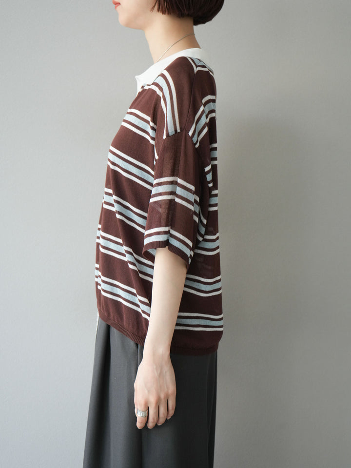 [予約]シアーポロニットプルオーバー/ブラウンボーダー