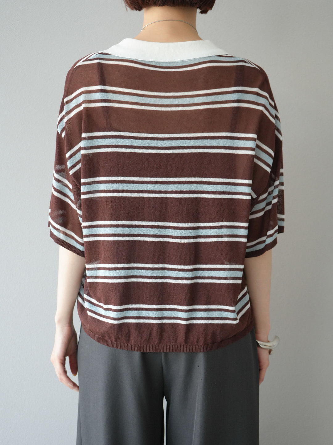 [予約]シアーポロニットプルオーバー/ブラウンボーダー