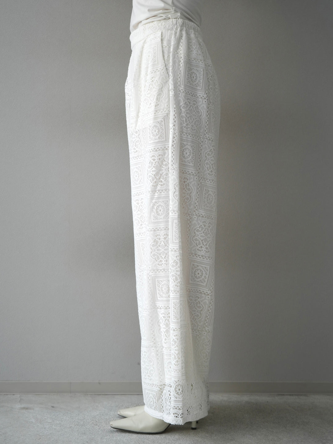 [Pre-order] Block Lace Wide Pants/White