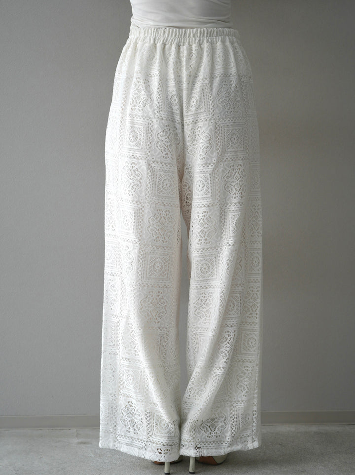 [Pre-order] Block Lace Wide Pants/White