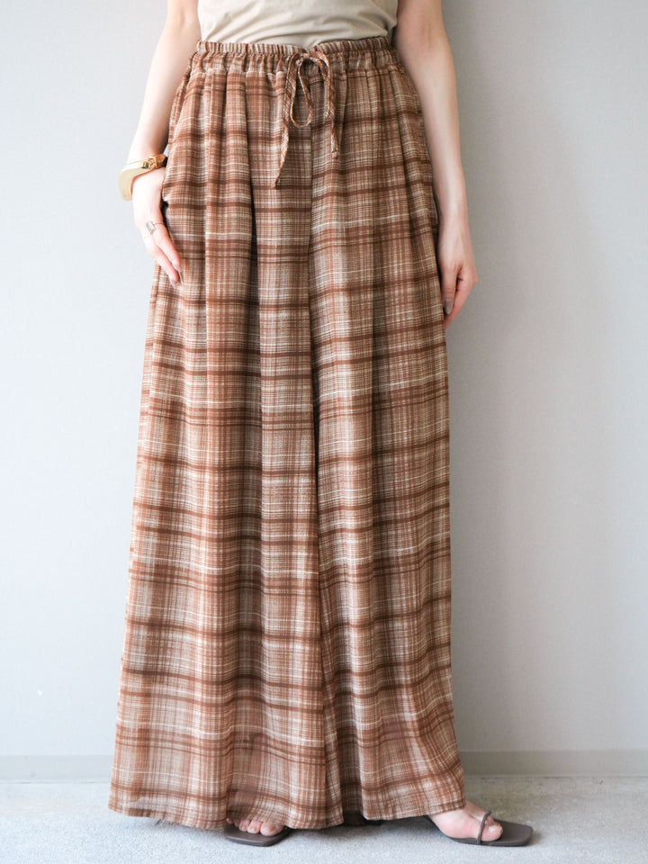 [予約]シフォンチェックイージパンツ/beige