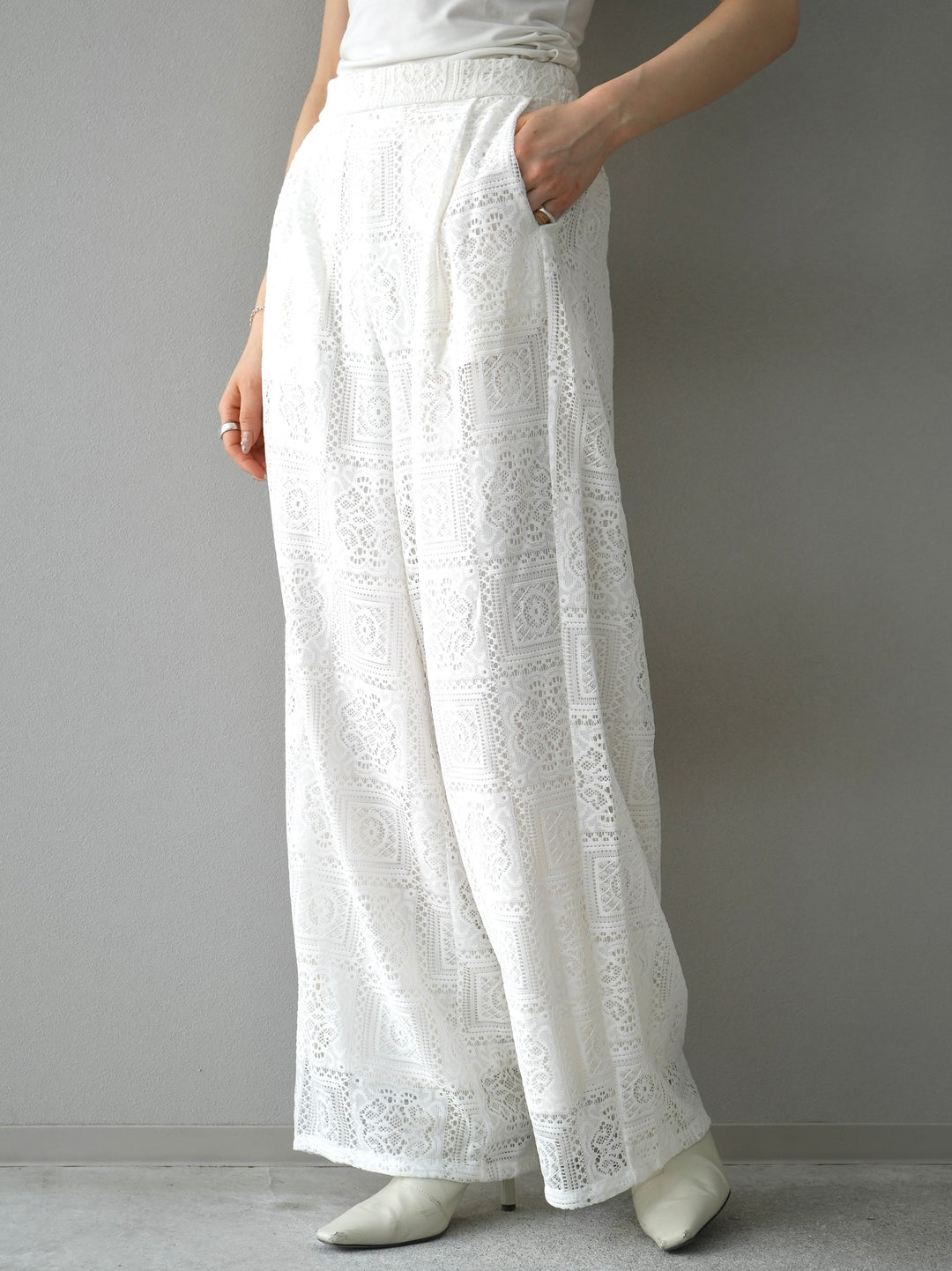 [Pre-order] Block Lace Wide Pants/White