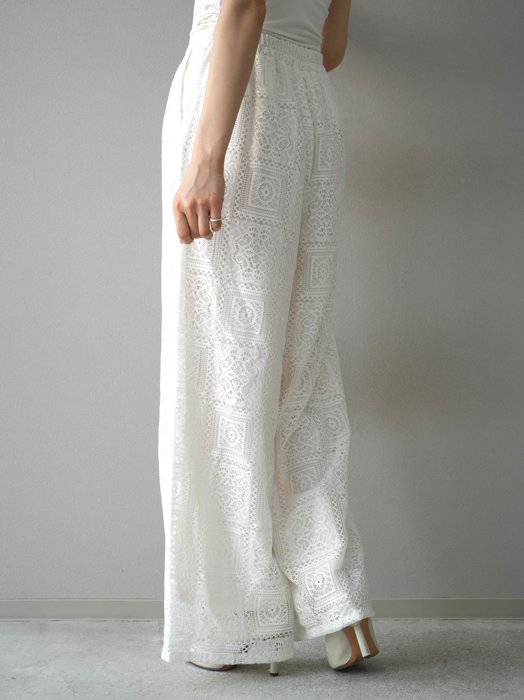 [Pre-order] Block Lace Wide Pants/White