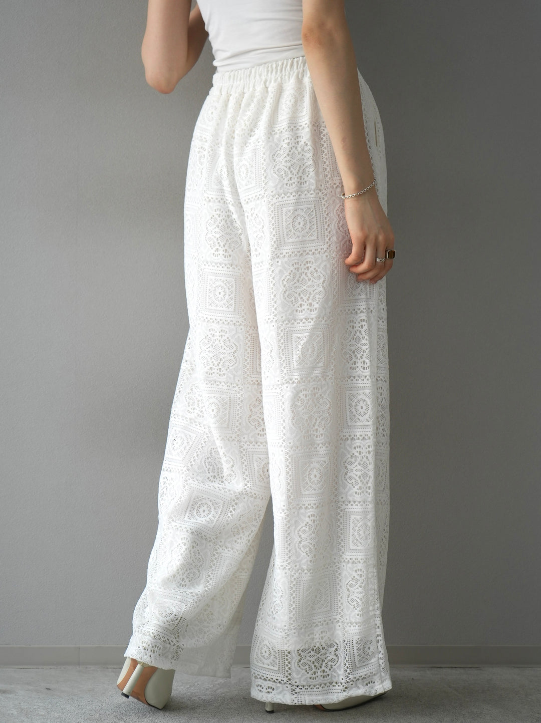 [Pre-order] Block Lace Wide Pants/White