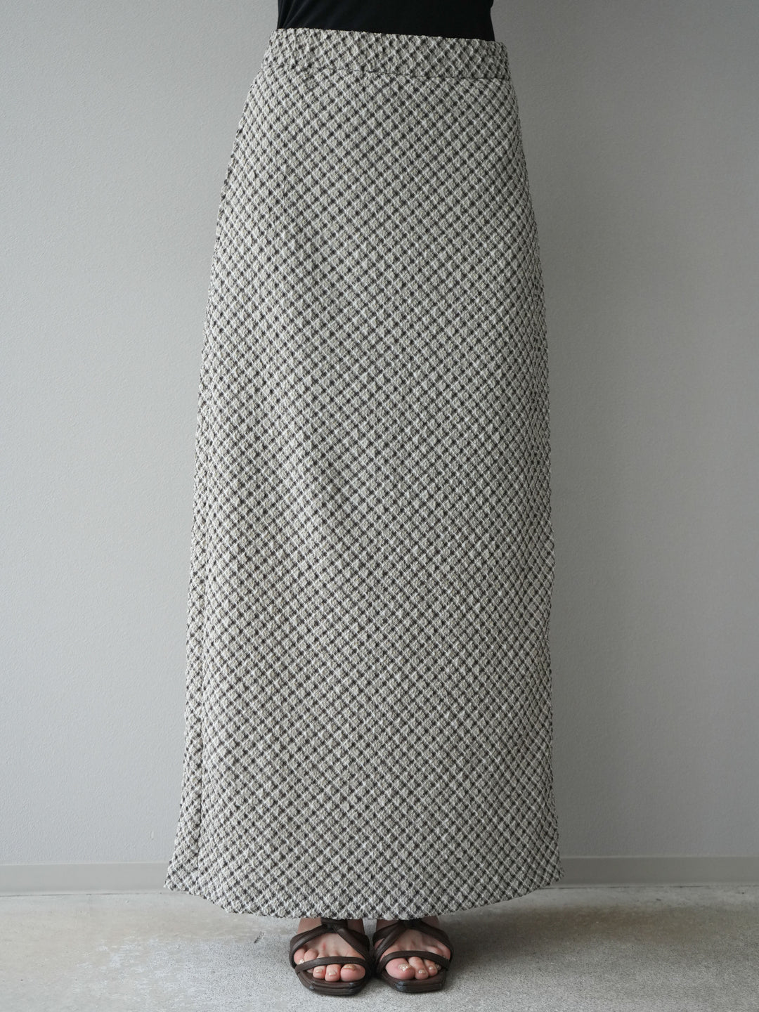 [予約]チェック柄タイトスカート/ブラウン