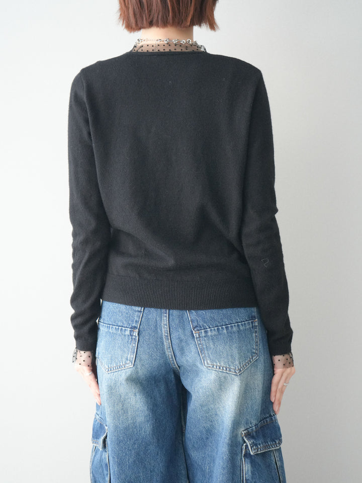 [予約]ドットチュールレイヤードニットプルオーバー/black